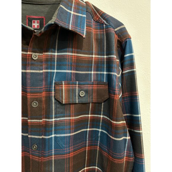 Swiss Tech Mens Plaid Long-Sleeve Shirt Brown Blue Size Medium - Picture 4 of 9